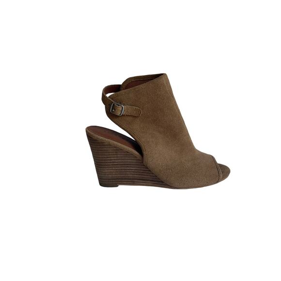 Lucky Brand Lisza Tan Suede Slingback Open Toe Bootie Wedge 8.5 - Picture 2 of 10